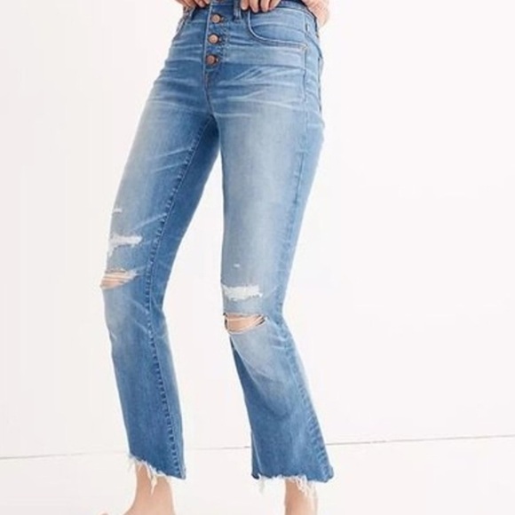Madewell Cali Demi Boot Raw Hem Button Fly Jeans - Picture 2 of 9